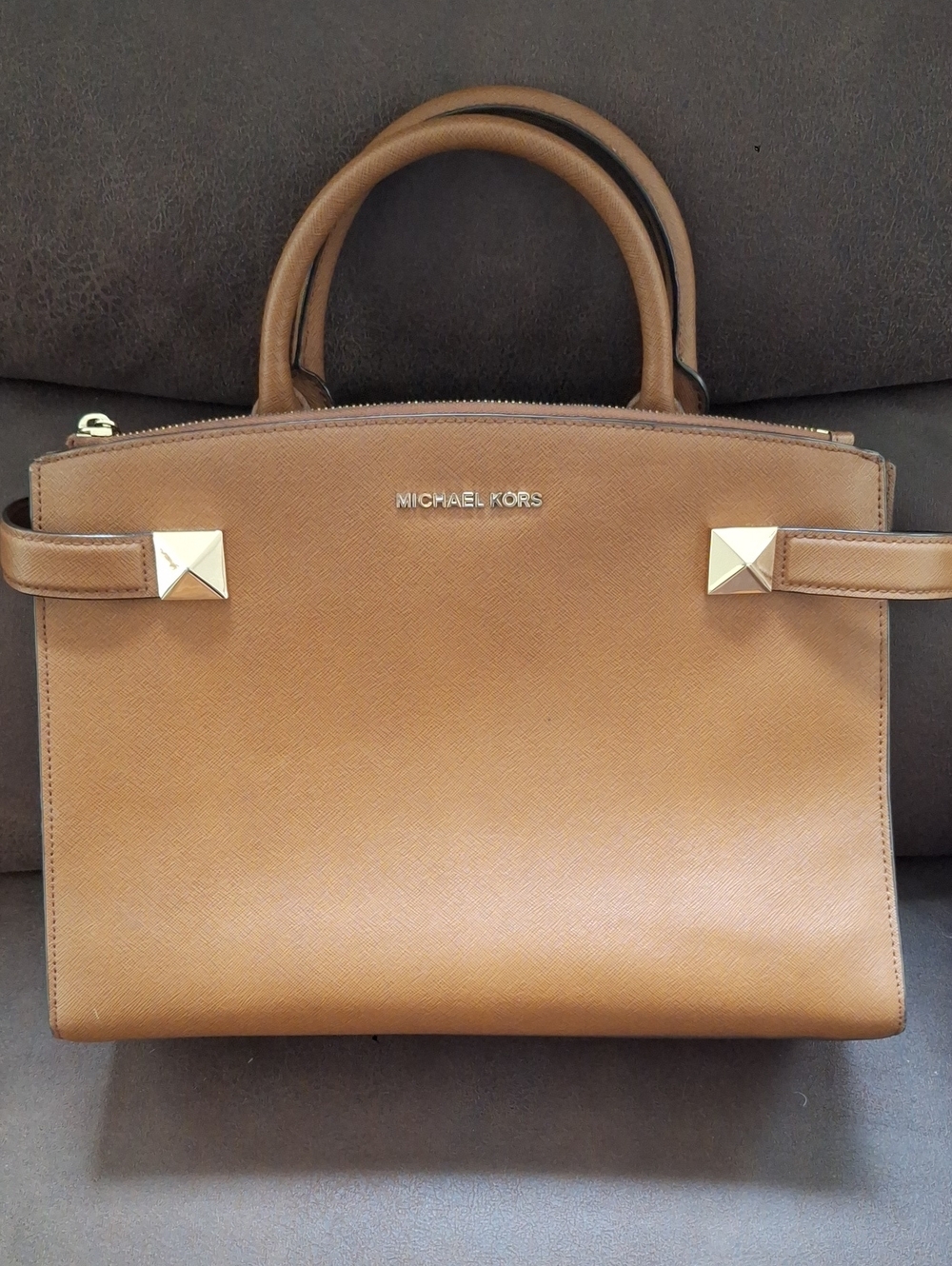 Michael Kors Brown Saffiano Leather Handbag/ Crossbody  with Gold Accents